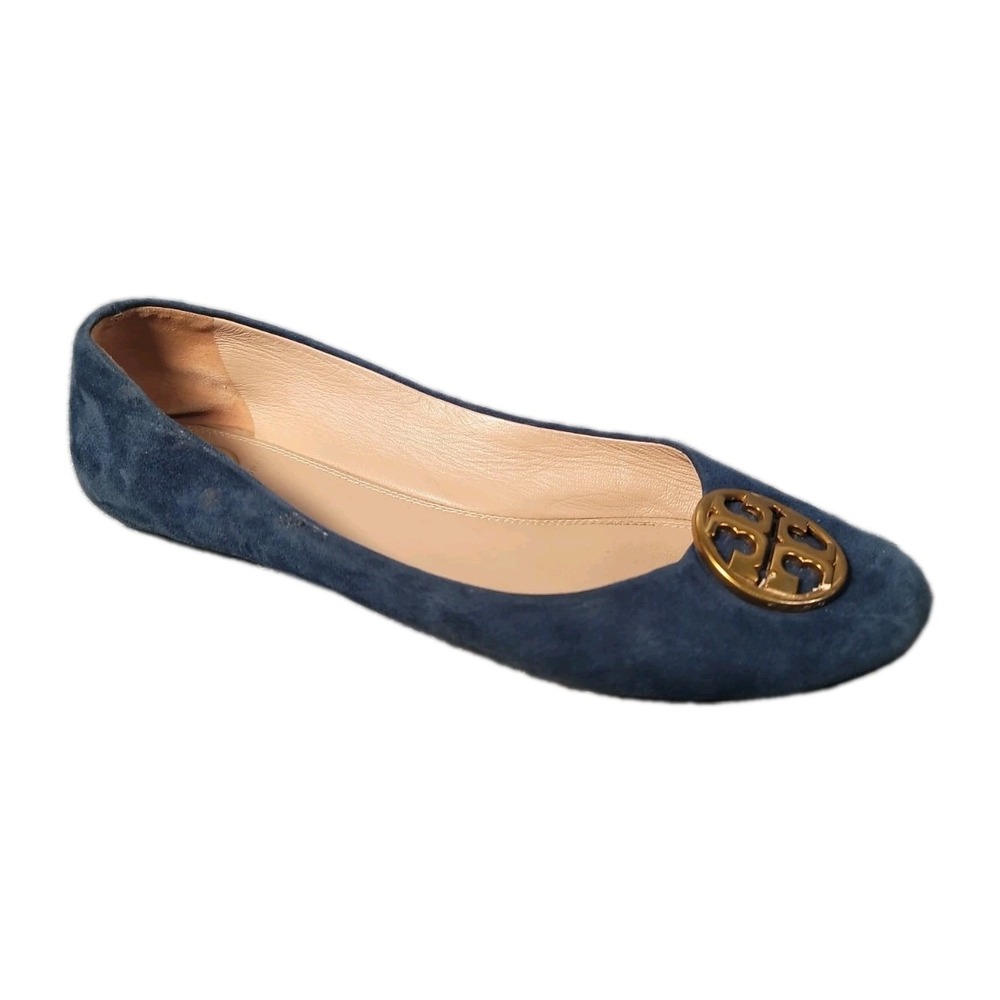 Tory Burch Flats Navy Blue Suede Shoes Reva Ballet Womens Size 7.5 M Slip On